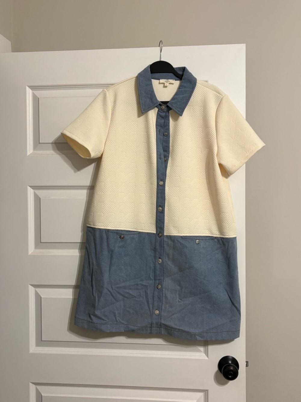 entro Cream and Light Blue Contrast-Collar Dress